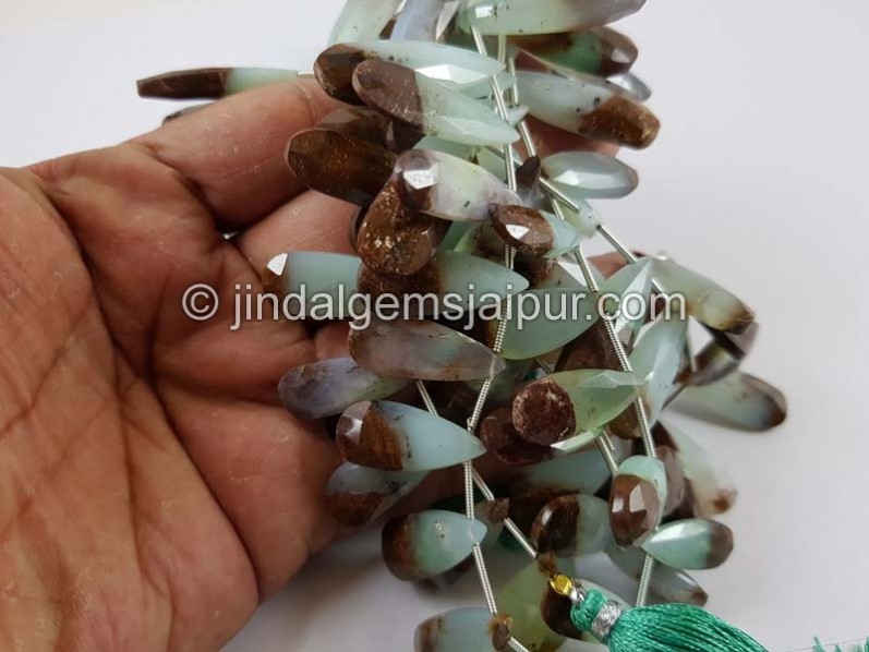 Bi Colour Chrysoprase Far Faceted Long Pear Beads