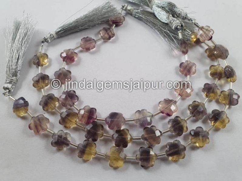 Fluorite Faceted Yellow Flower Shape Beads