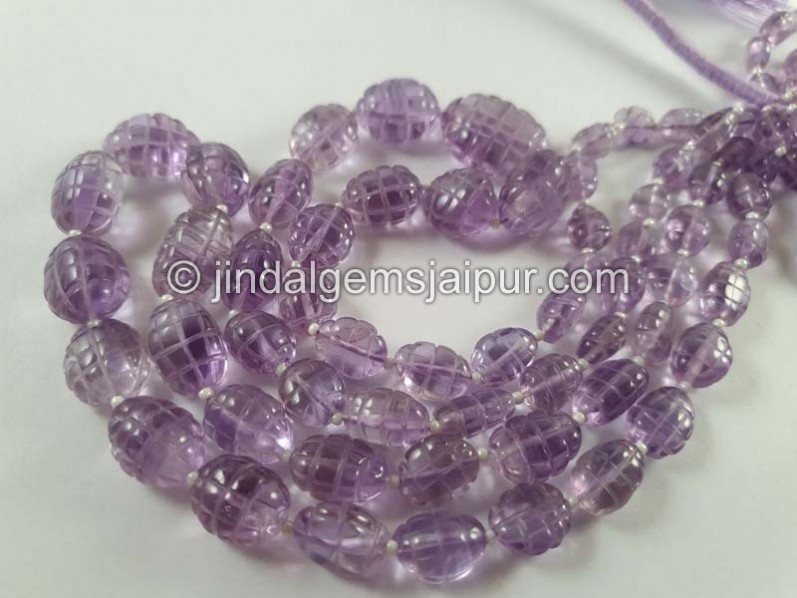 Pink Amethyst Carved Barrel Beads