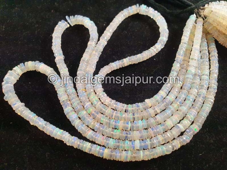 White Ethiopian Opal Smooth Tyre Beads