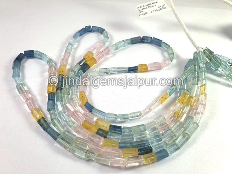 Multi Aquamarine Faceted Pipe Shape Beads