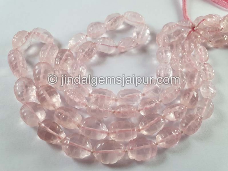 Rose Quartz Carved Barrel Beads