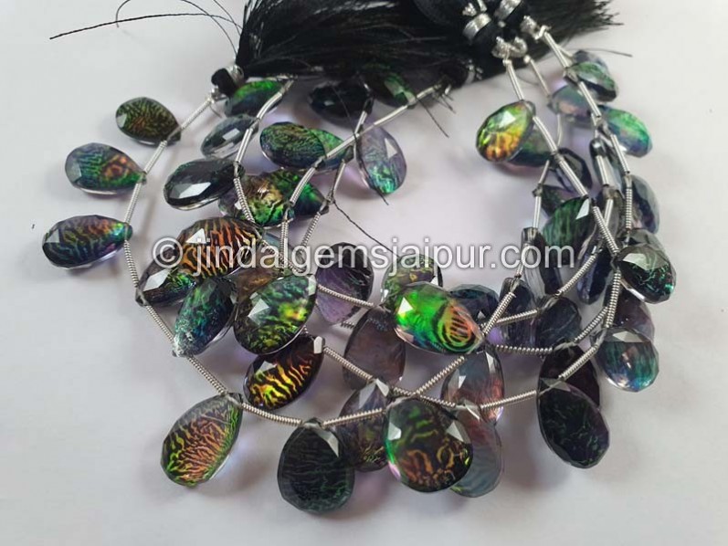 Black Abalone Crystal Big Doublet Faceted Pear Beads
