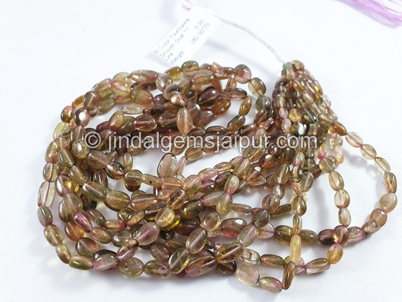 Bi Color Tourmaline Smooth Oval Shape Beads