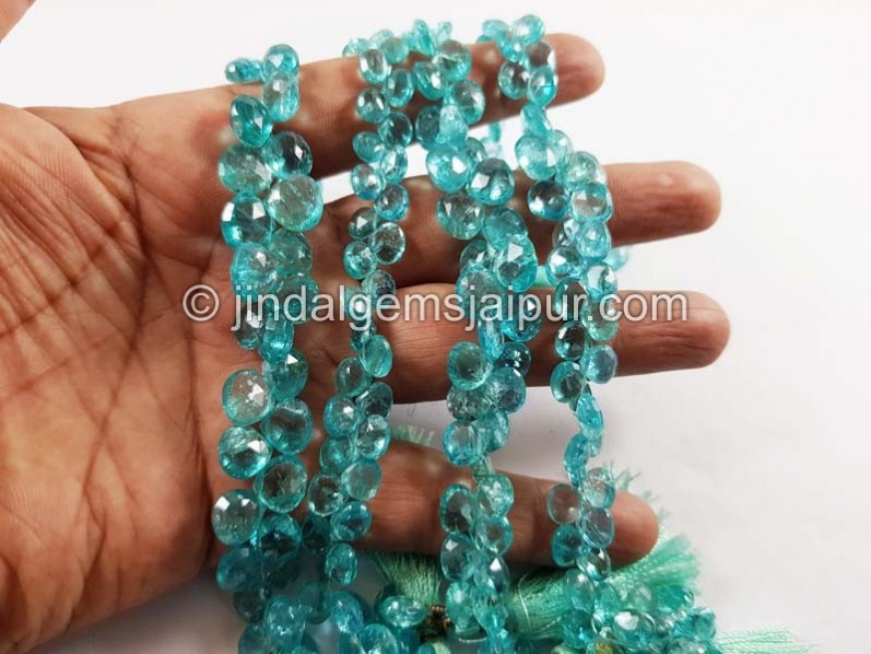 Paraiba Blue Apatite Far Faceted Heart Beads