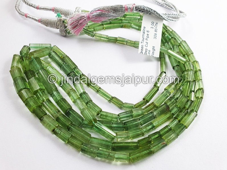 Green Tourmaline Step Cut Pipe Shape Beads