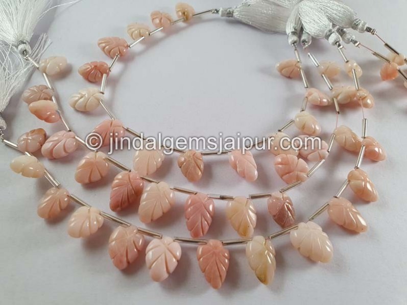 Pink Opal Carved Leaf Beads