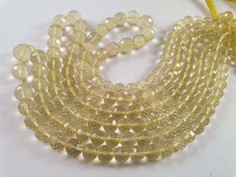 Lemon Quartz Concave Cut Round Ball Beads