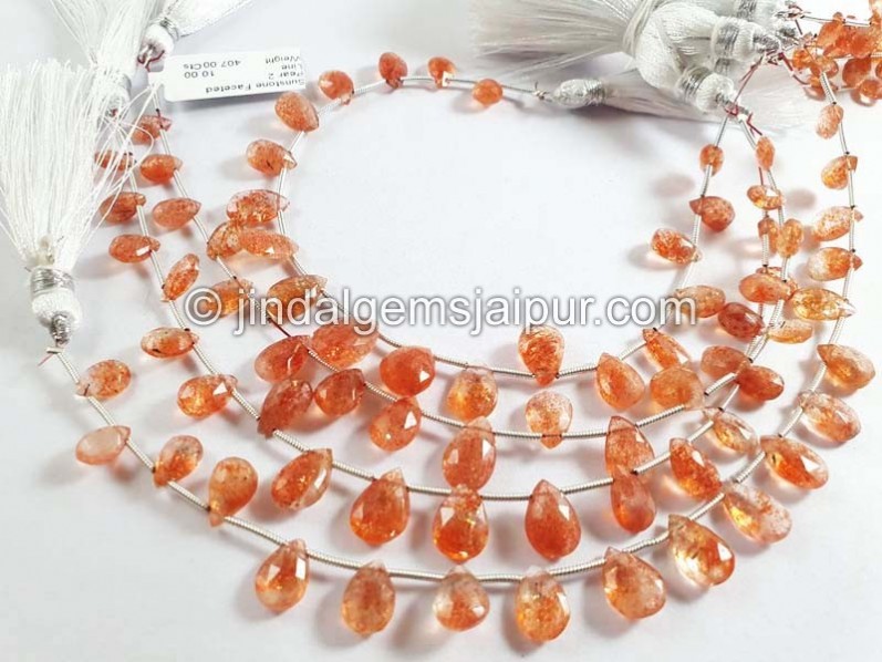 Sunstone Faceted Pear Shape Beads