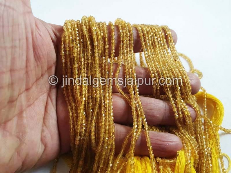 Yellow Tourmaline Micro Cut Faceted Cube Beads