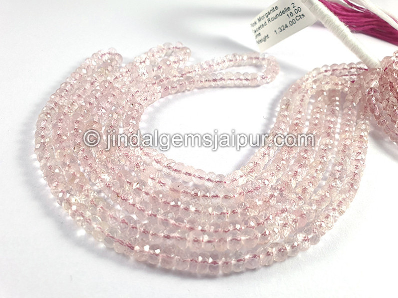 Pink Morganite Faceted Roundelle Shape Beads