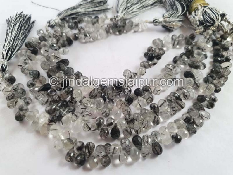 Black Rutile Faceted Drops Beads