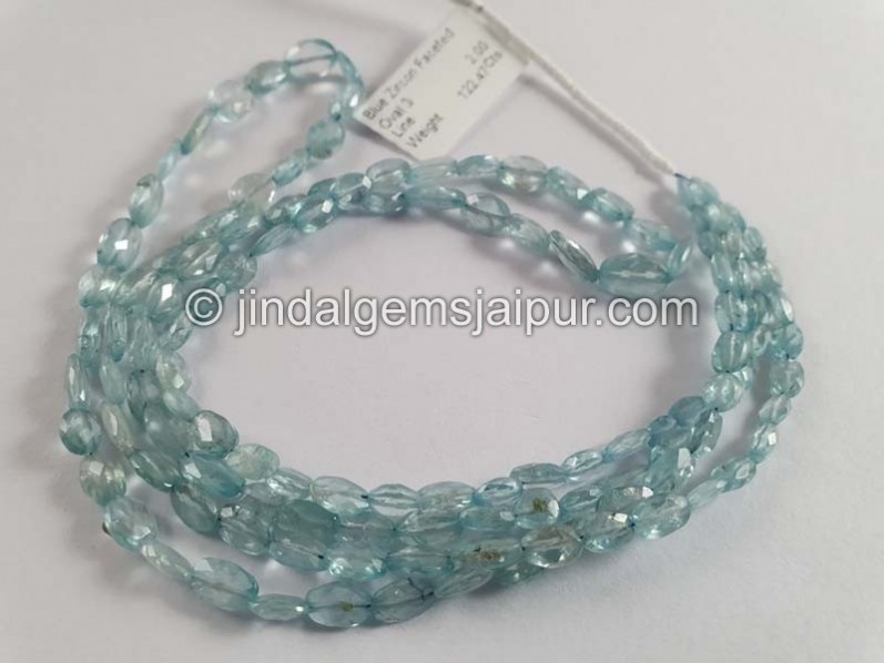 Blue Zircon Faceted Oval Beads