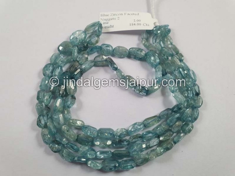 Natural Blue Zircon Shaded Faceted Nugget Beads