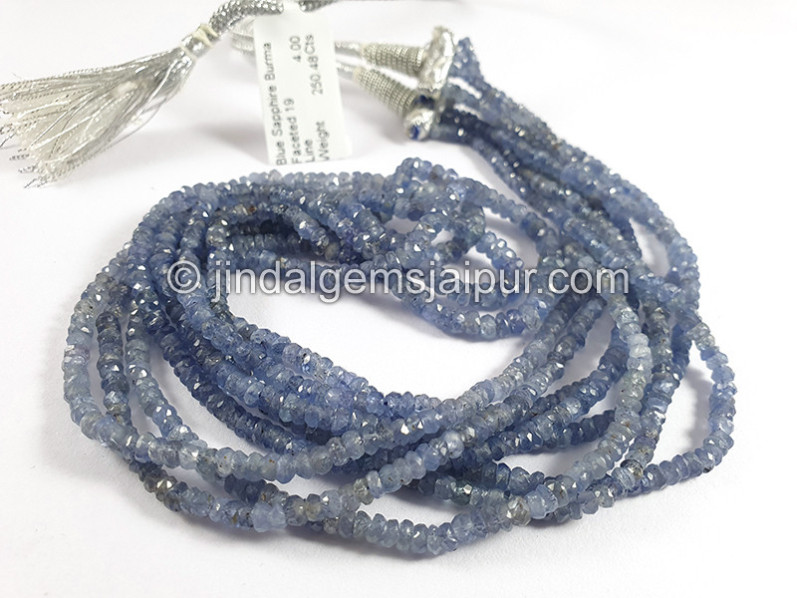 Blue Sapphire Burma Faceted Roundelle Shape Beads