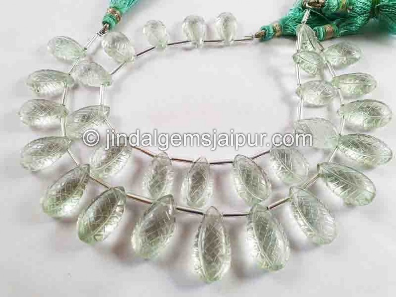 Green Amethyst Carved Crown Pear Beads
