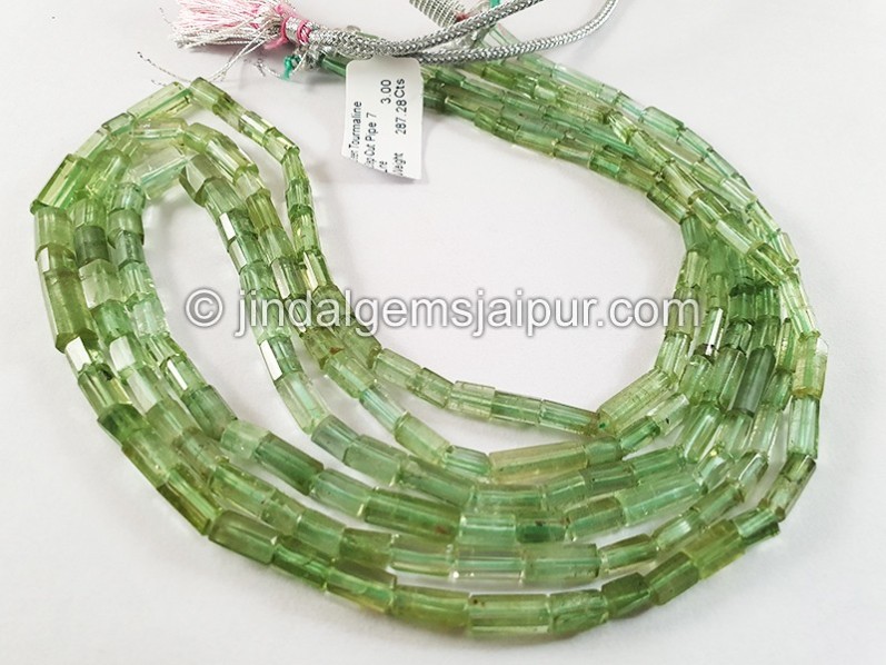 Green Tourmaline Step Cut Pipe Shape Beads