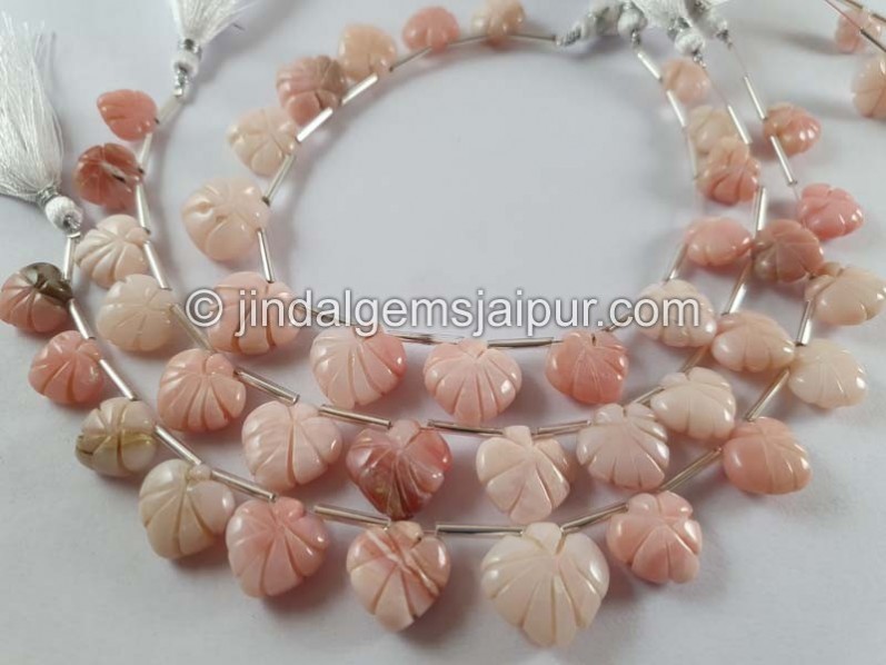 Pink Opal Carved Maple Leaf Beads