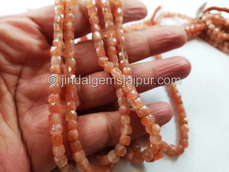 Sunstone micro cut cube beads