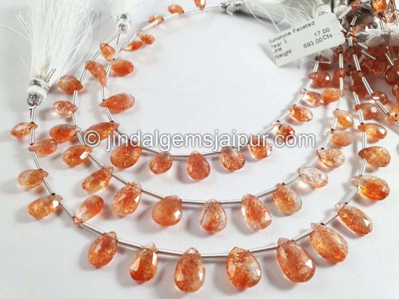 Sunstone Faceted Pear Shape Beads