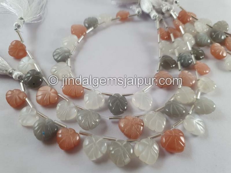 Multi Moonstone Carved Maple Leaf Beads