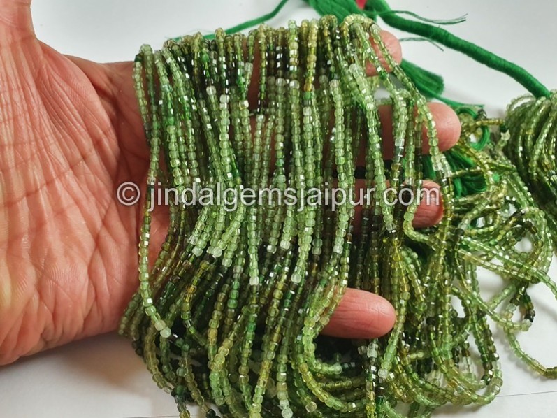 Green Tourmaline Cut Cube Beads