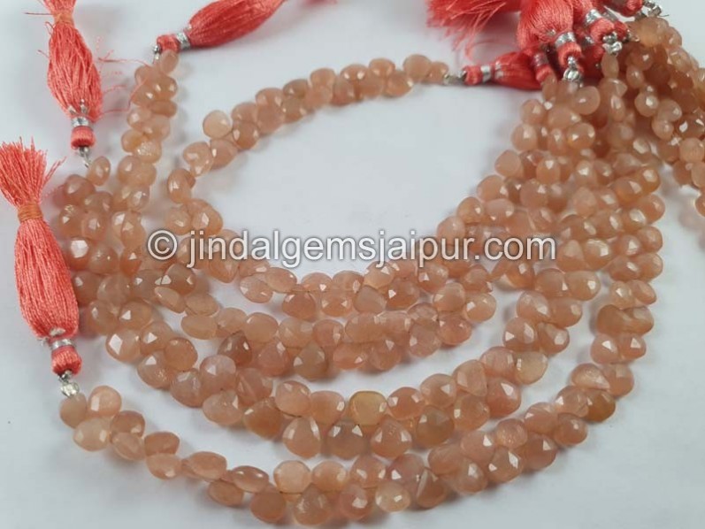 Peach Moonstone Faceted Heart Beads