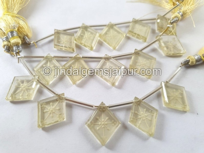 Lemon Quartz Carved Kite Beads