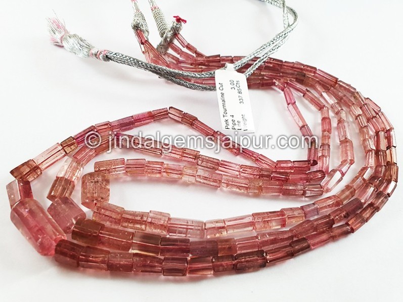 Pink Tourmaline Cut Pipe Shape Beads