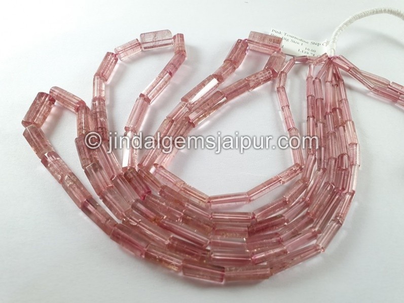 Pink Tourmaline Step Cut Pipe Beads
