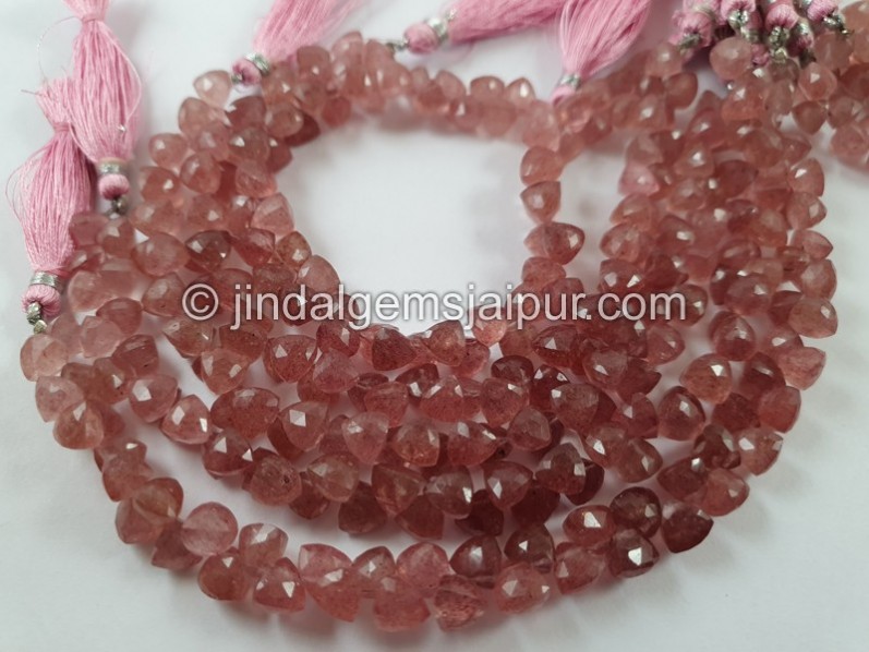 Pink Strawberry Quartz Faceted Trillion Beads