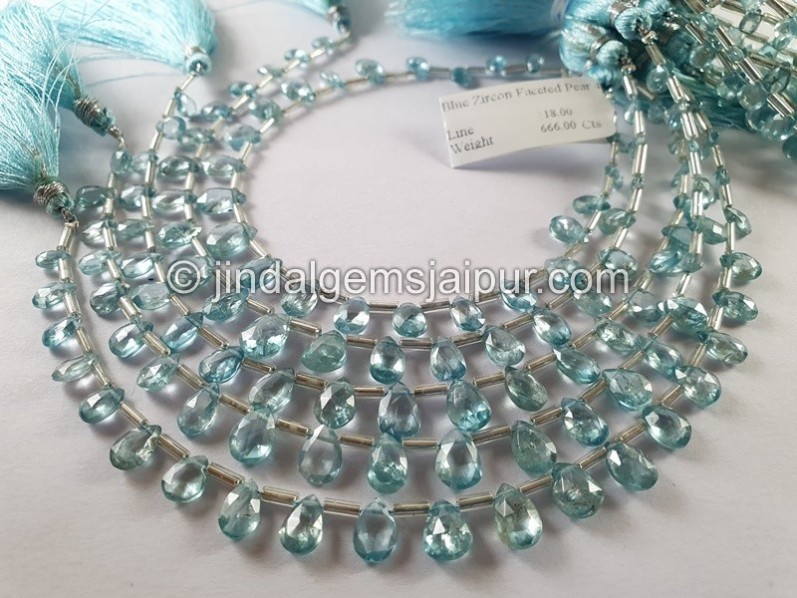 Blue Zircon Faceted Pear Shape Beads