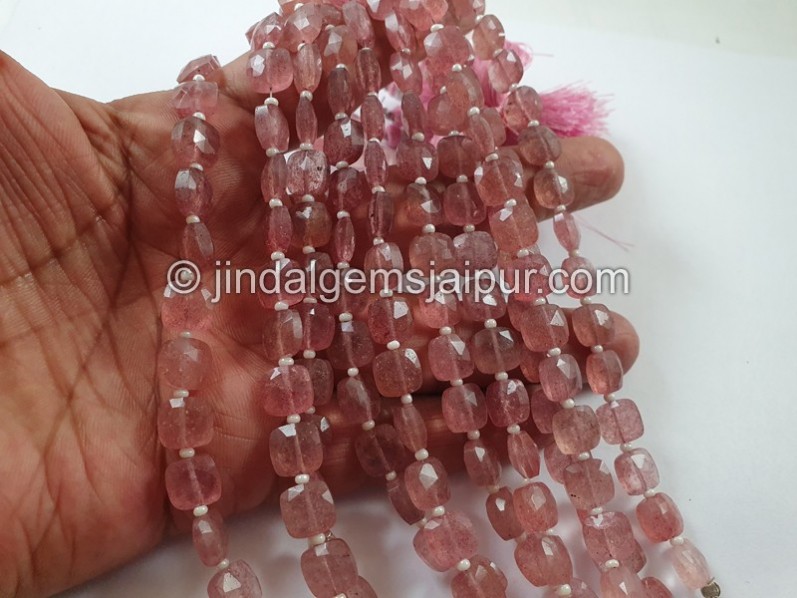 Pink Strawberry Quartz Faceted Cushion Beads