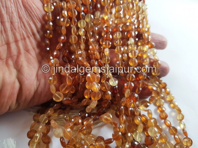 Hessonite Faceted Coin Beads