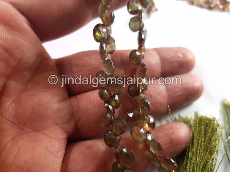 Green Andalusite Faceted Heart Beads