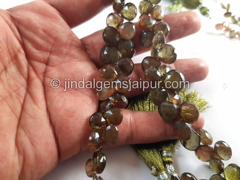 Green Andalusite Far Faceted Heart Beads