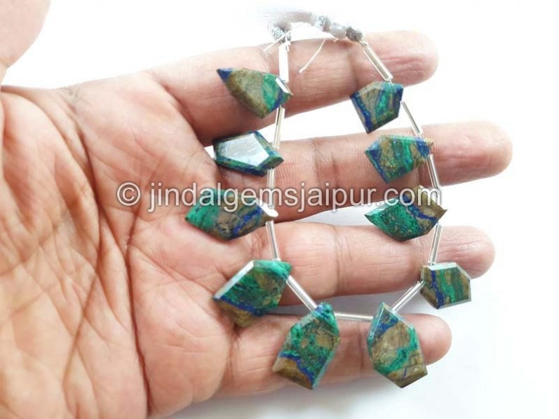Azurite Malachite Faceted Flat Fancy Beads