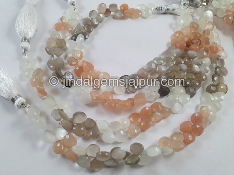 Multi Moonstone Faceted Heart Beads