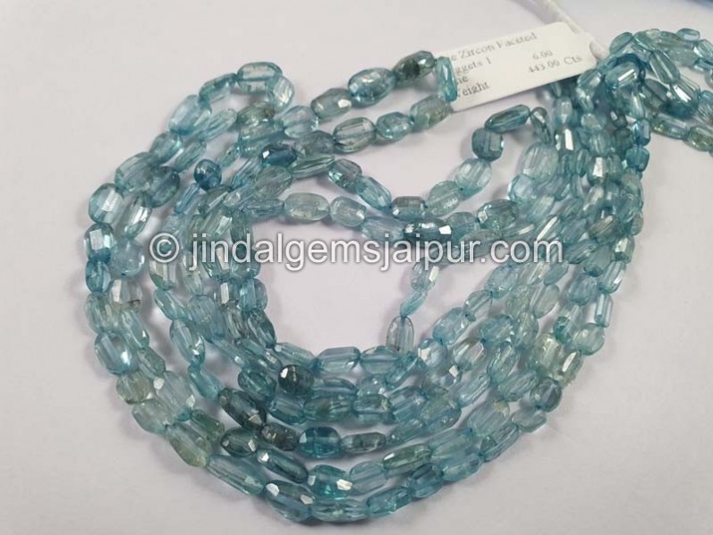 Natural Blue Zircon Shaded Faceted Nugget Beads