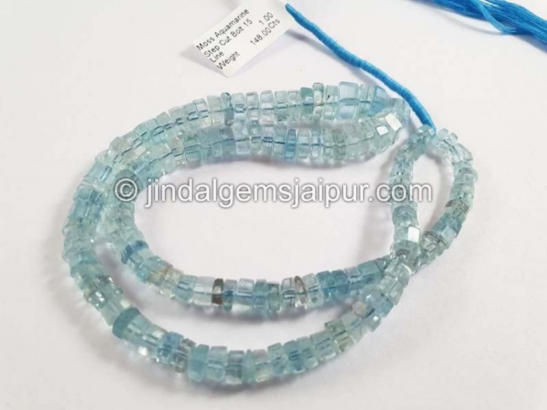 Moss Aquamarine Step Cut Bolt Shape Beads