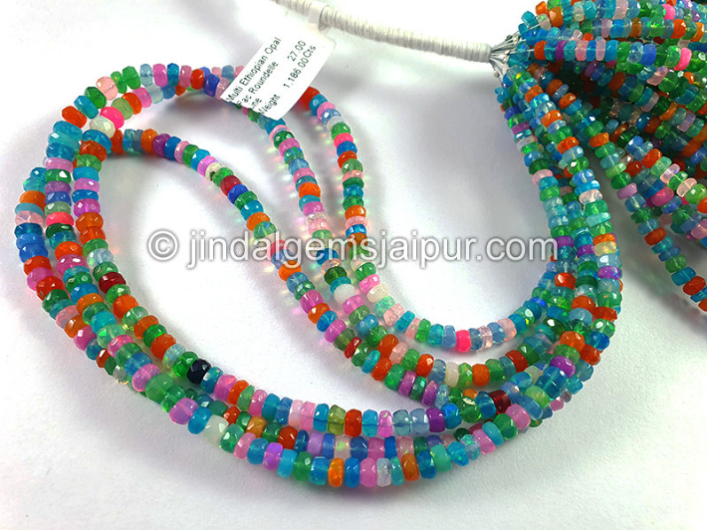 Multi Ethiopian Opal Smooth Roundelle Shape Beads