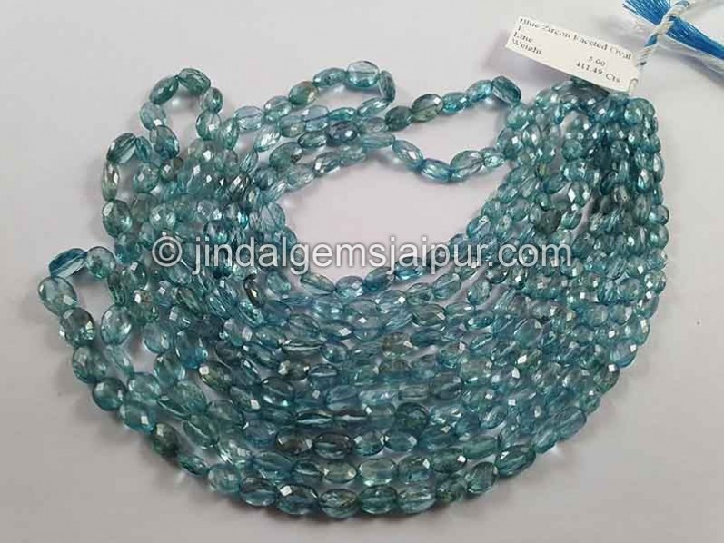 Natural Blue Zircon Faceted Oval Shape Beads