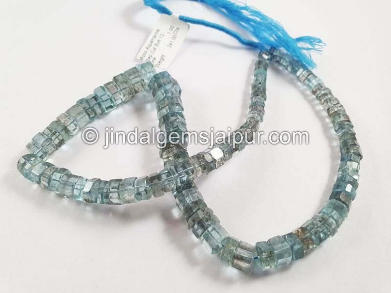 Moss Aquamarine Step Cut Bolt Shape Beads