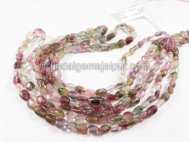 Bi Color Tourmaline Smooth Oval Shape Beads