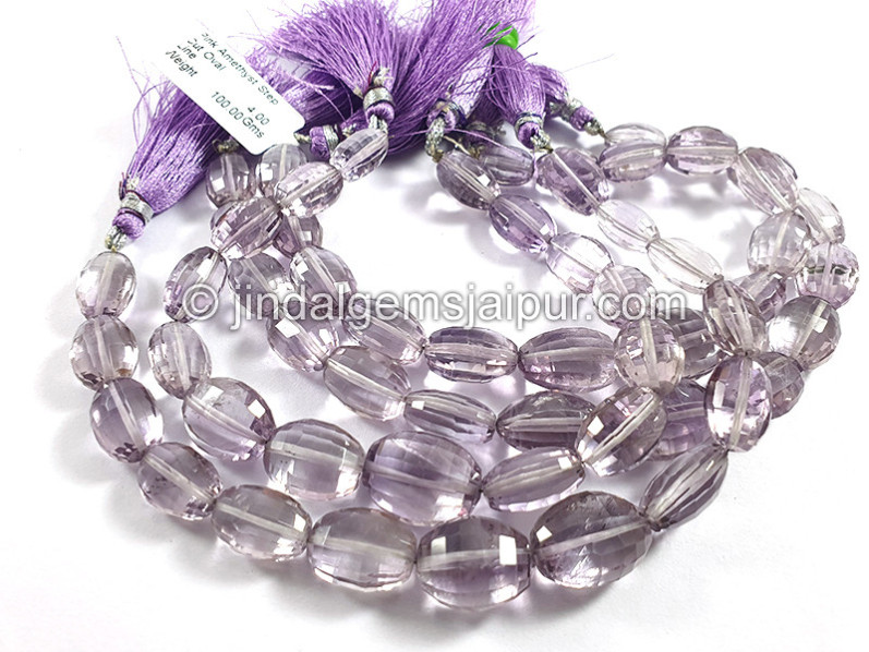 Pink Amethyst Step Cut Oval Shape Beads