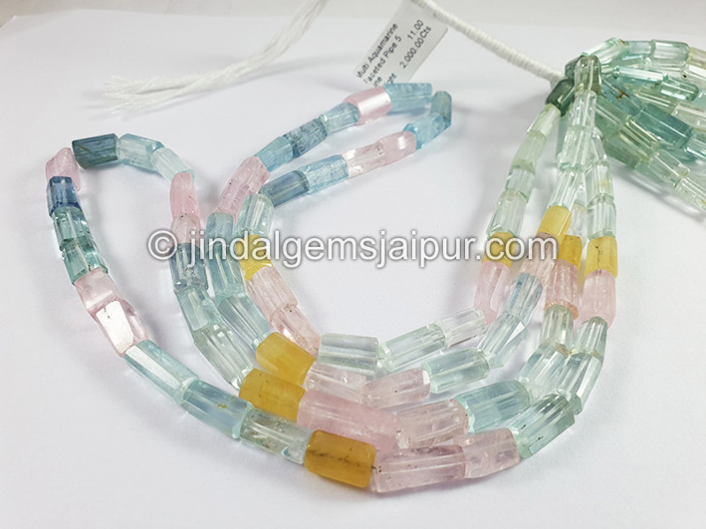 Multi Aquamarine Faceted Pipe Shape Beads