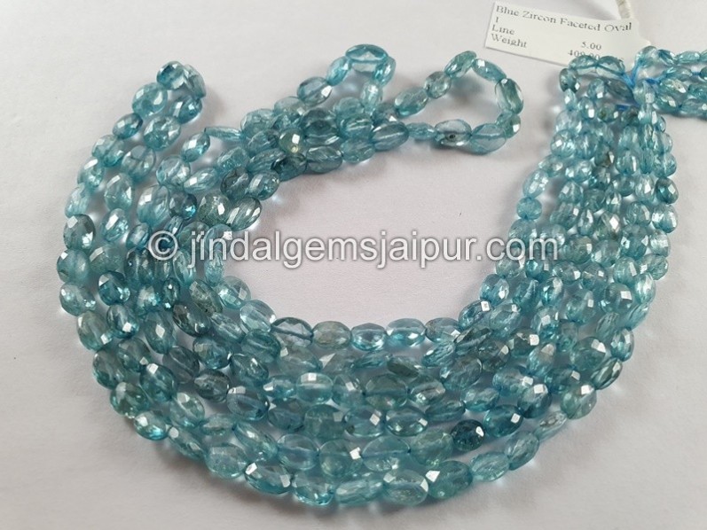 Blue Zircon Faceted Oval Shape Beads