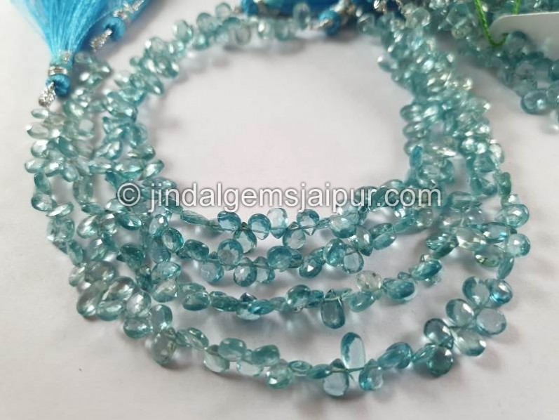 Natural Blue Zircon Faceted Pear Beads