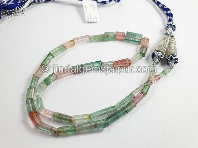 Bi Color Tourmaline Cut Pipe Shape Beads
