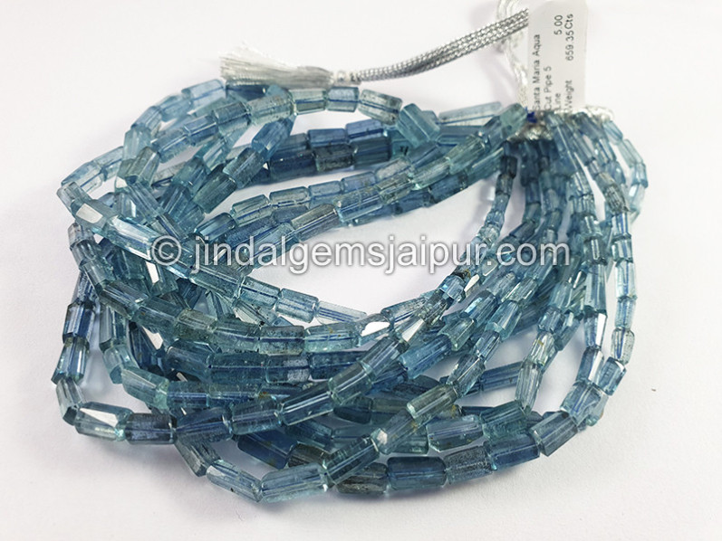 Santa Maria Aquamarine Cut Pipe Shape Beads